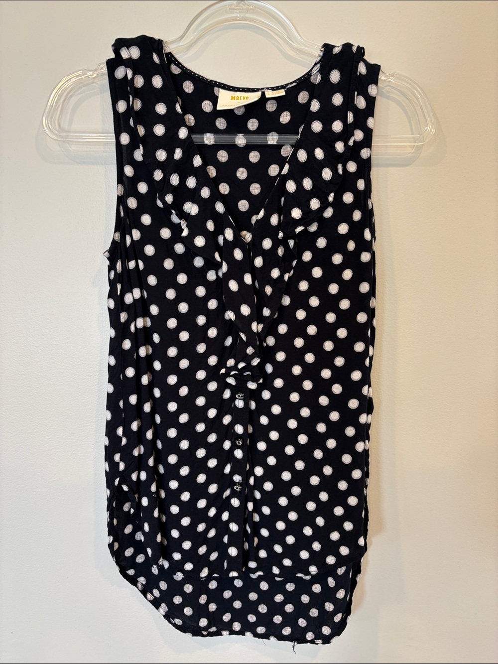 Maeve Black & White Polka Dot Twist-Front Sleeveless Camisole